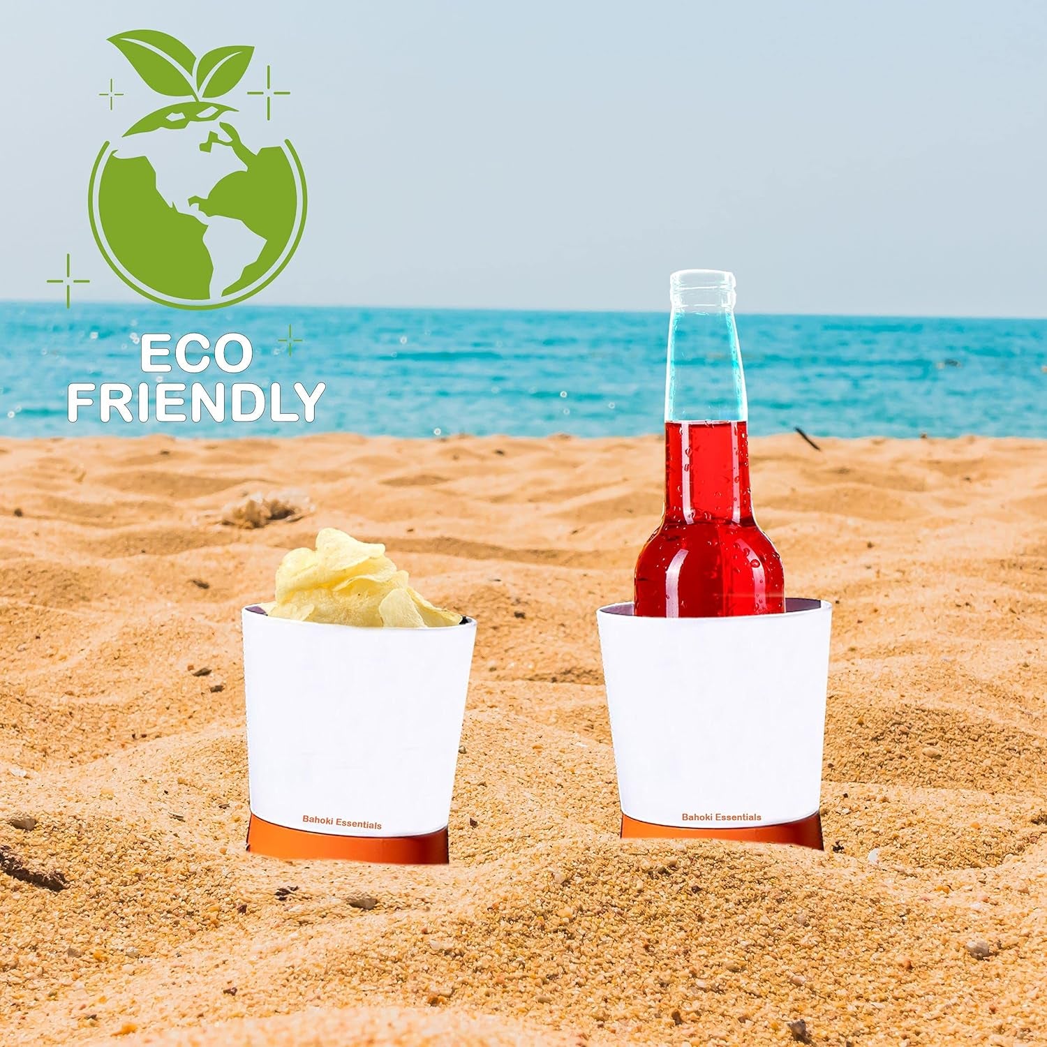 Beach Drink Cup Holder - Sand Coaster for Beverage Bottle and Glass - Perfect to Hold Drinks, Snack, Phone, Key or Sunglasses (Orange, 4 Pack)