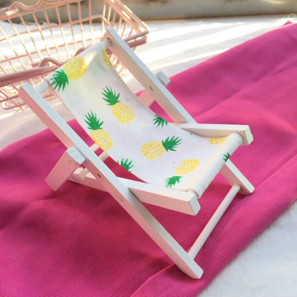 Pink Flamingo Pineapple Pattern Wooden Mini Beach Chair Desktop Figurines Miniatures Home Decor