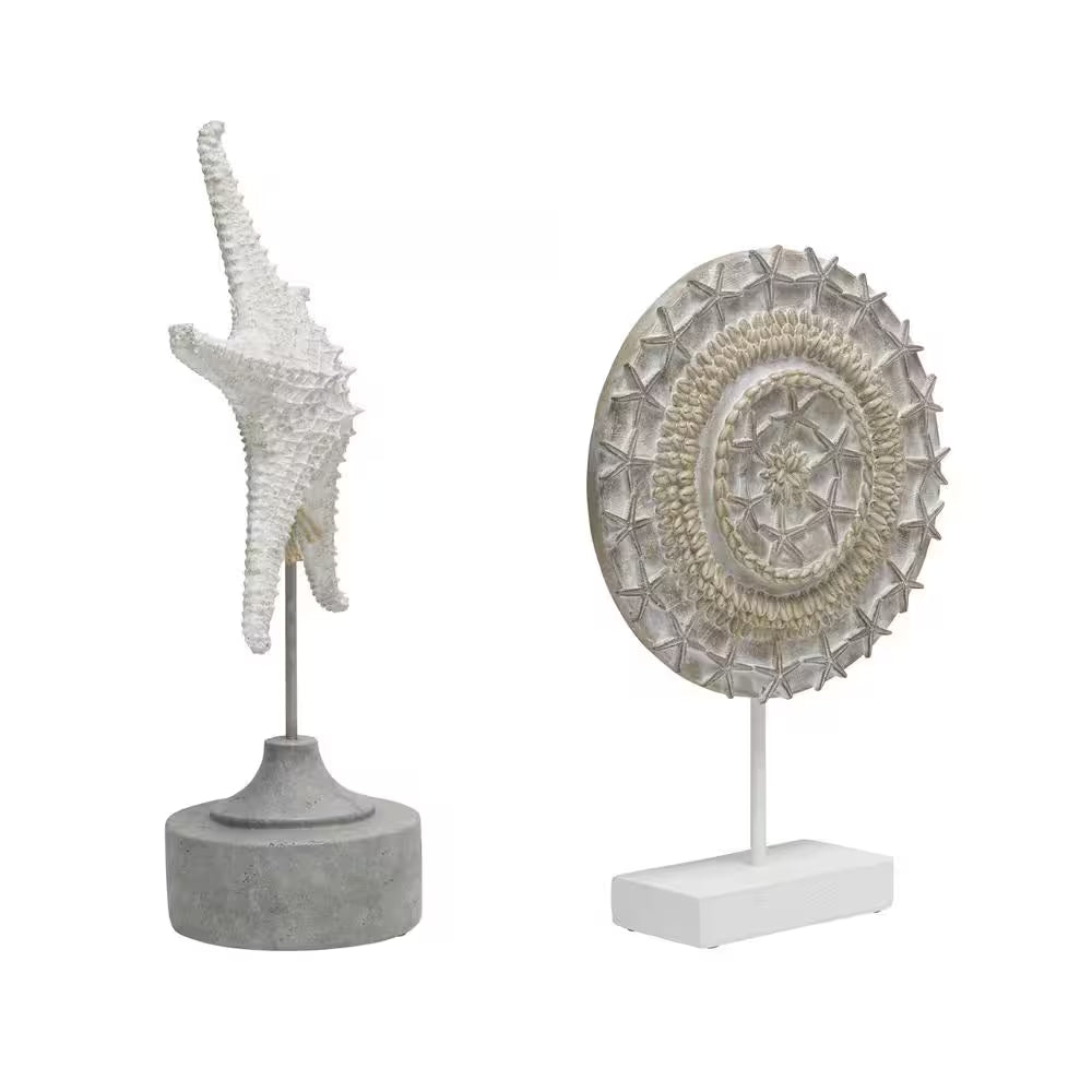 Set of 2-White Coastal round Tabletop Decor