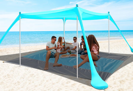Beach Tent Canopy 10'X10' Beach Tents Sun Shelter 6-8 Person Beach Canopy Tent Sun Shade Easy Setup Pop up Beach Shade Canopy Portable Beach Tent UPF 50+ Waterproof Windproof Beach Canopy