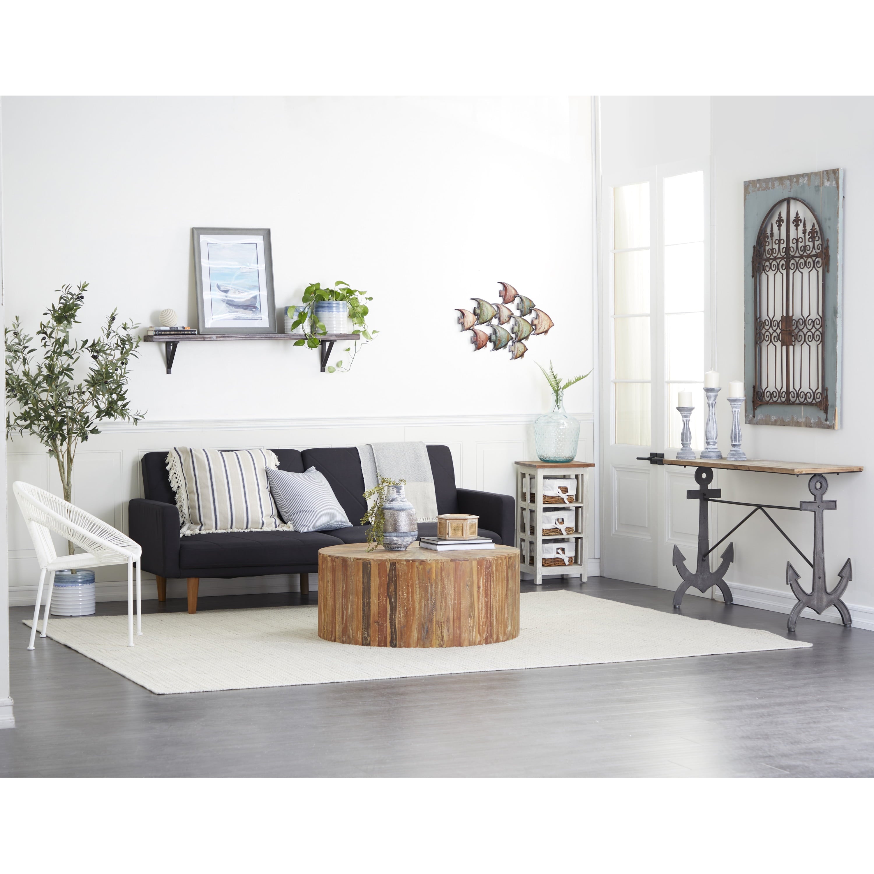 Brown/Black Coastal Rectangular Metal Console Table with Metal Anchor Shaped Base, 48"W X 31"H