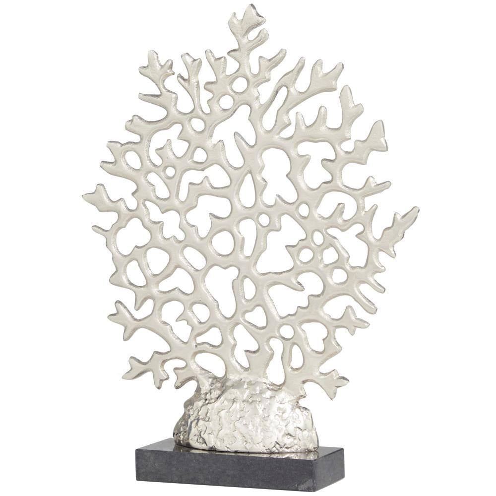 3 In. X 16 In. Silver Aluminum Coral Sculpture with Marble Base
