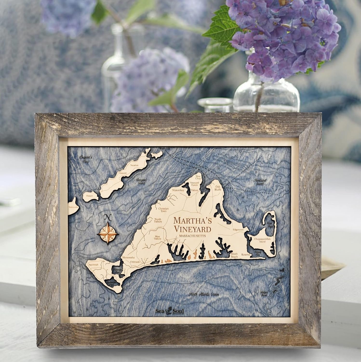 Nantucket and Martha's Vineyard 3D Wood Map Wall Art, 13X16-Inch Nautical Chart Wall Art, Nautical Wood Chart, Cottage Decor, Cape Cod Décor, Handcrafted in the USA (13X16-Inch Nantucket)