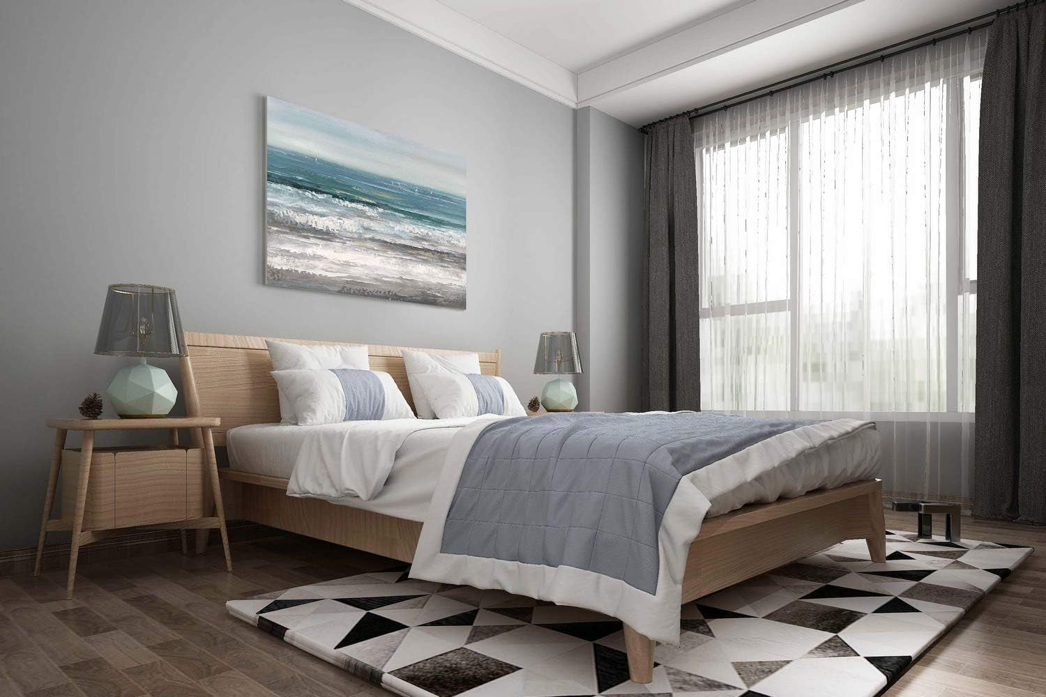 Large Living Room Wall Arts Hand Painted Modern Abstract Seascape Canvas Oil Painting Ocean Beach Coastal Picture Artwork for Home Decor