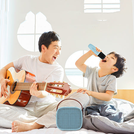 father and son with guitar