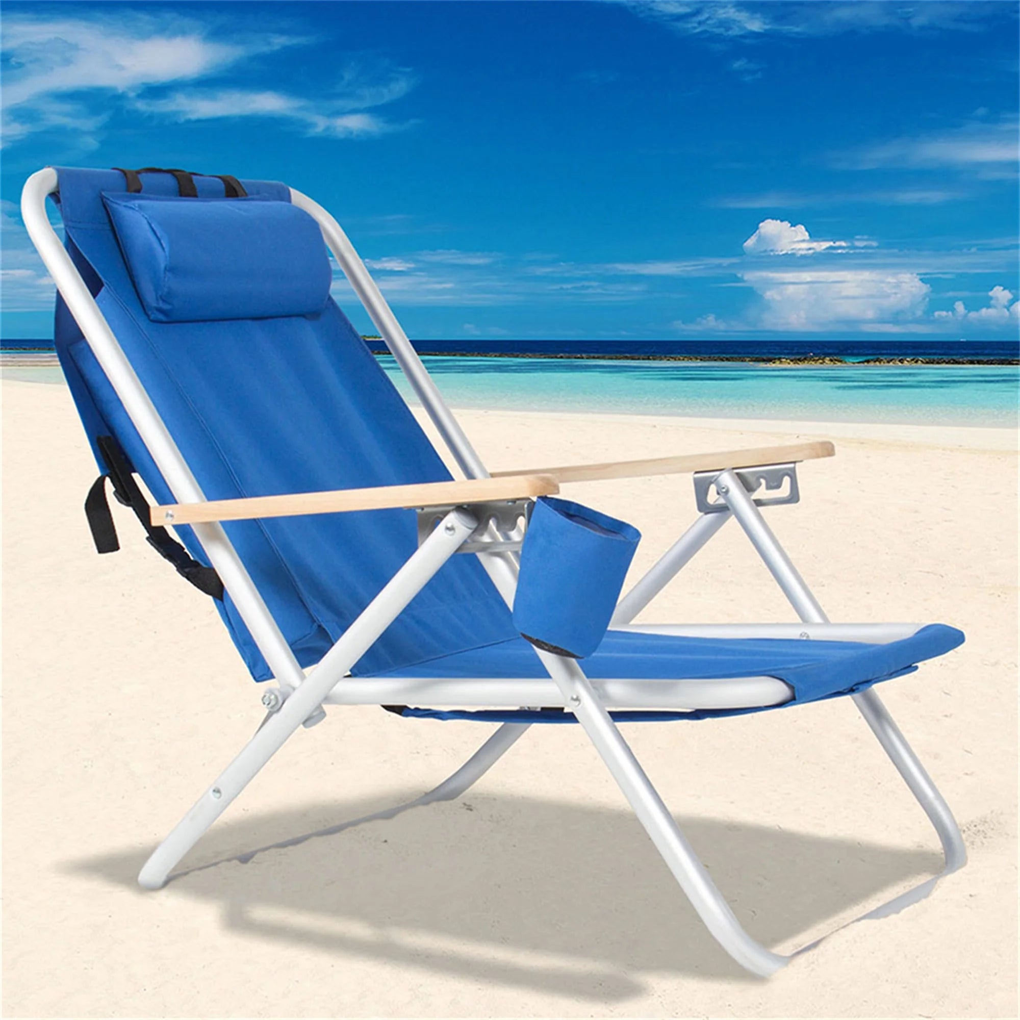 Portable High Strength Beach Chair with Adjustable Headrest, Portable Folding Chair, Reclining Chair 