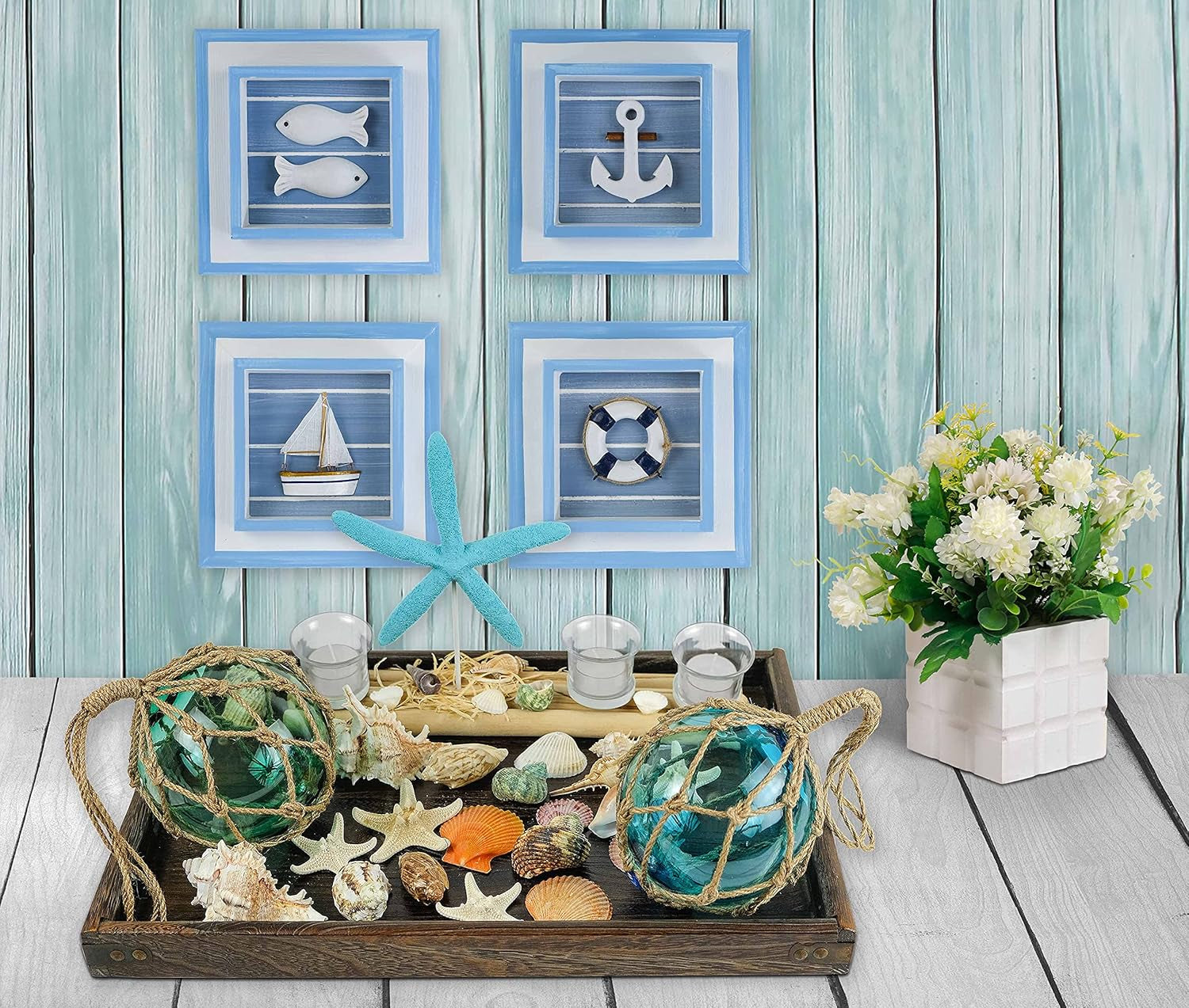 Glass Fishing Float 5" Beach Coastal Decorative Ball for Centerpiece Bowl Glass Fishing Buoy Nautical Decor Ocean Decor Set of 4 Pack