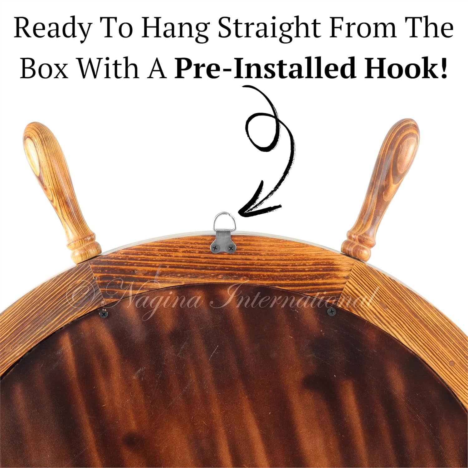 Wooden Antique Brown Torched Santorini Beautiful Nautical Sturdy Large Mirror Ship Wheel | Bathroom & Room Wall Mounted Mirrors (24 Inches)