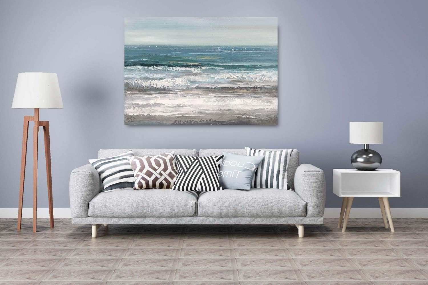 Large Living Room Wall Arts Hand Painted Modern Abstract Seascape Canvas Oil Painting Ocean Beach Coastal Picture Artwork for Home Decor