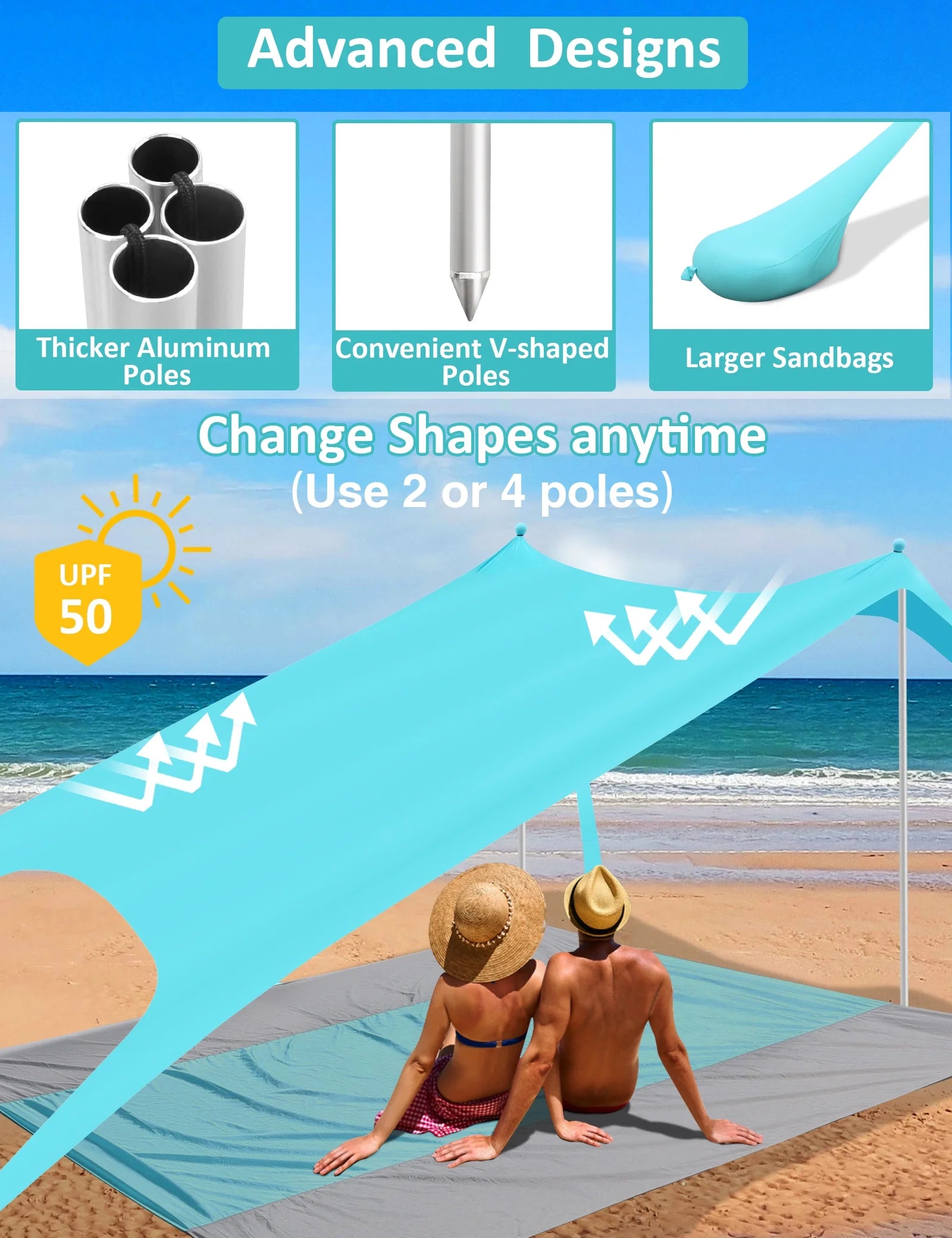 Beach Tent Canopy 10'X10' Beach Tents Sun Shelter 6-8 Person Beach Canopy Tent Sun Shade Easy Setup Pop up Beach Shade Canopy Portable Beach Tent UPF 50+ Waterproof Windproof Beach Canopy