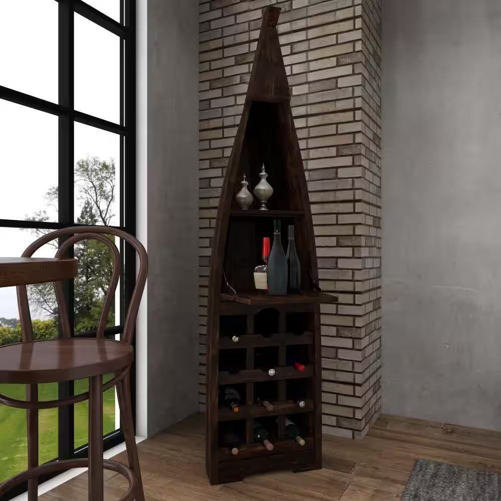 12-Bottle Brown Boat Standing Wine Rack with Foldable Tray