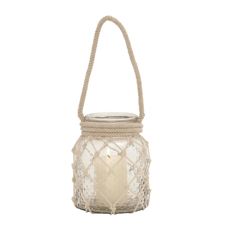 Clear Glass Decorative Candle Lantern with Rope Handle - 7 X 7 X 18