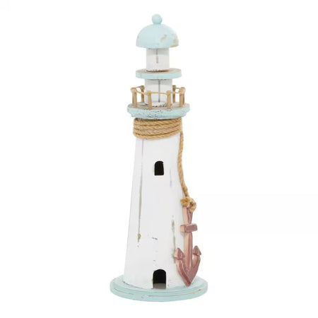 White Wood Light House Sculpture - 6 In. X 15 In. 