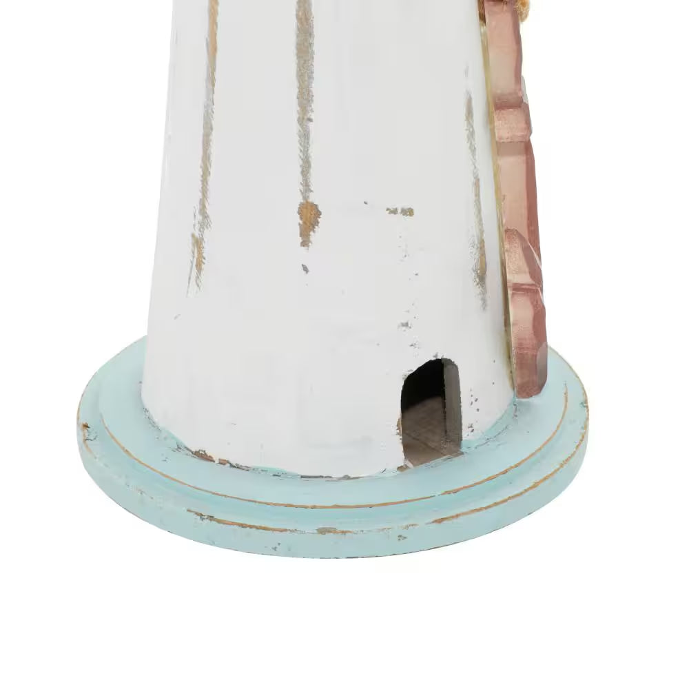 White Wood Light House Sculpture - 6 In. X 15 In. 