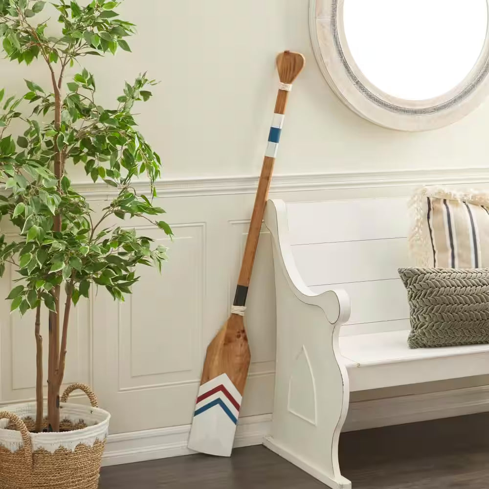 Wood White Novelty Canoe Oar Paddle Wall Decor with Arrow and Stripe Patterns - 7 In. X 58 In.