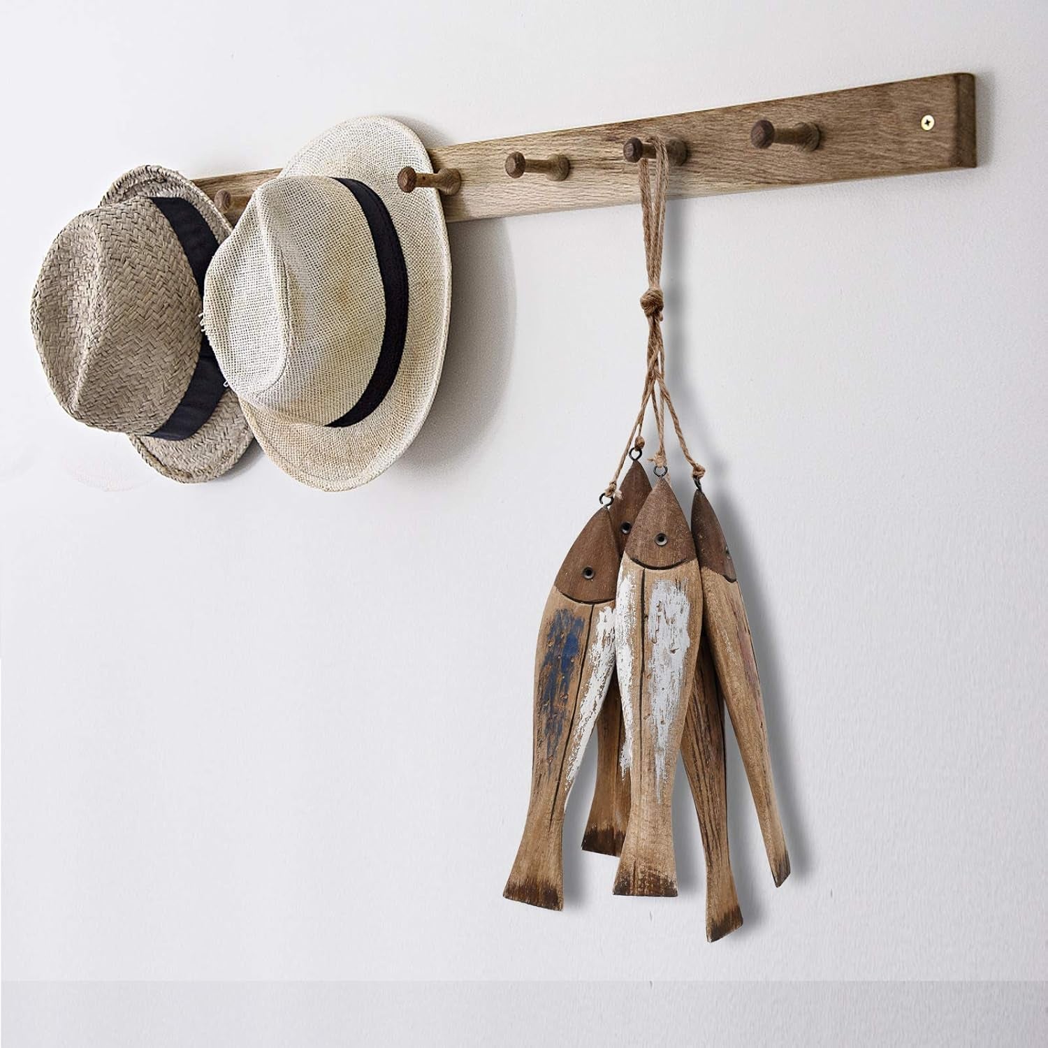 Wood Fish Wall Decor Nautical Decorations for Home Beach House Decorative Coastal Hanging Fish Decor - Set of 2 