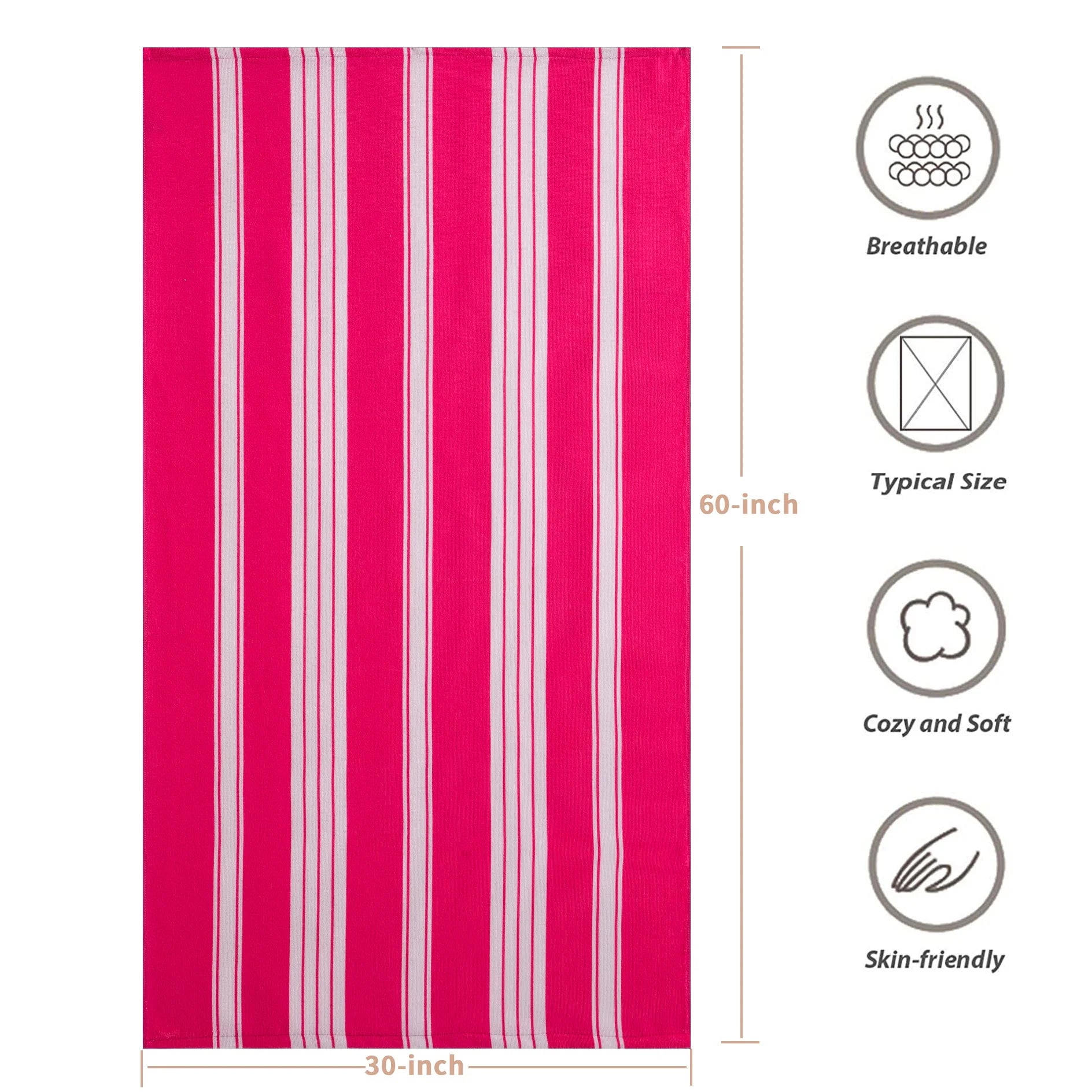 2 Pack Oversized Cabana Stripe Beach Towels, 60X30 Inches Microfiber Outdoor Large Swim Towel for Adults 