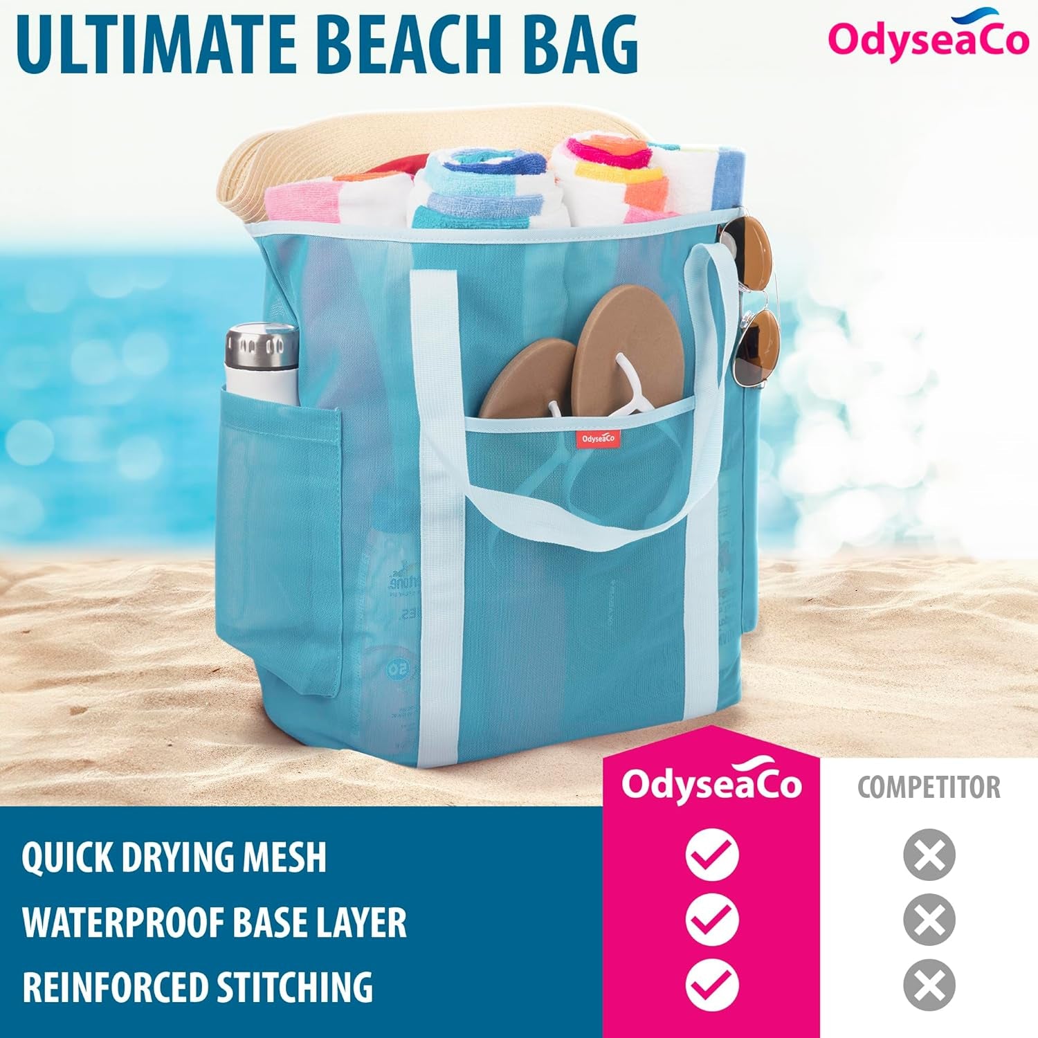 Large Mesh Beach Bag - Beach Tote Bags Waterproof Sandproof - Swim Tote for Pool