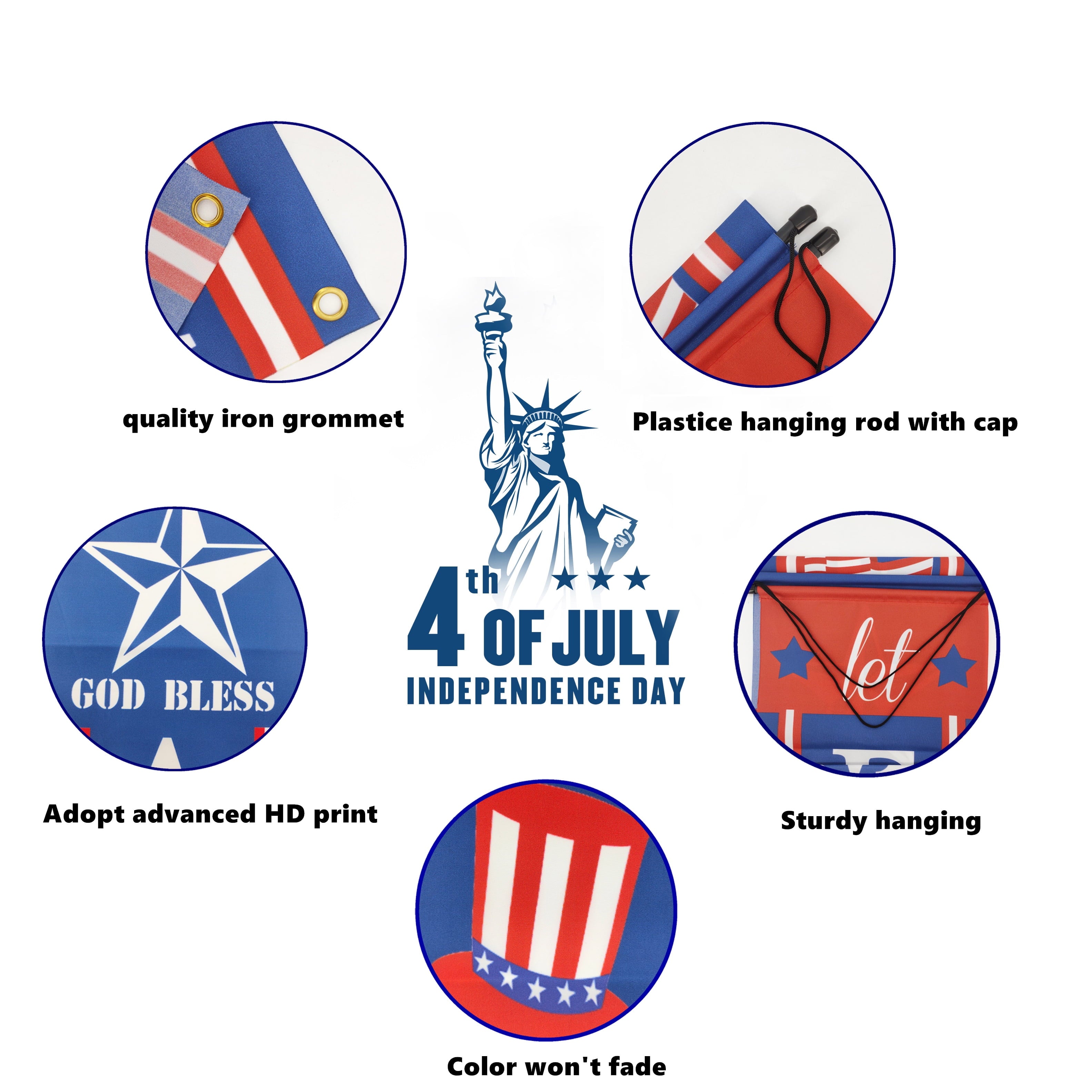 4th of July Porch Sign Patriotic Door Decoration - Fourth of July & Memorial Day Independence Day Flag Day Labor Day Hanging Banner for Yard Indoor Outdoor