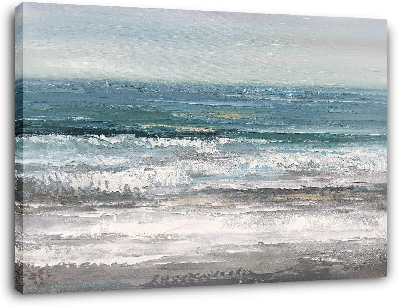 Large Living Room Wall Arts Hand Painted Modern Abstract Seascape Canvas Oil Painting Ocean Beach Coastal Picture Artwork for Home Decor