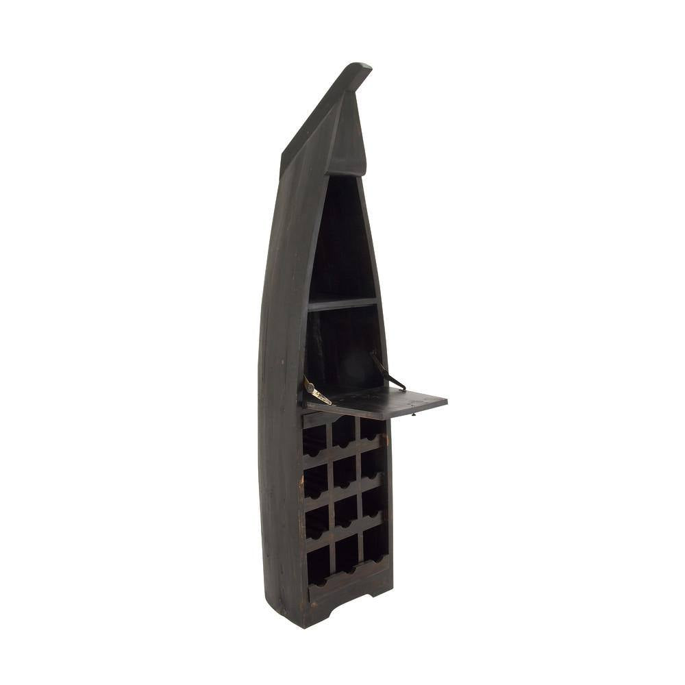 12-Bottle Brown Boat Standing Wine Rack with Foldable Tray