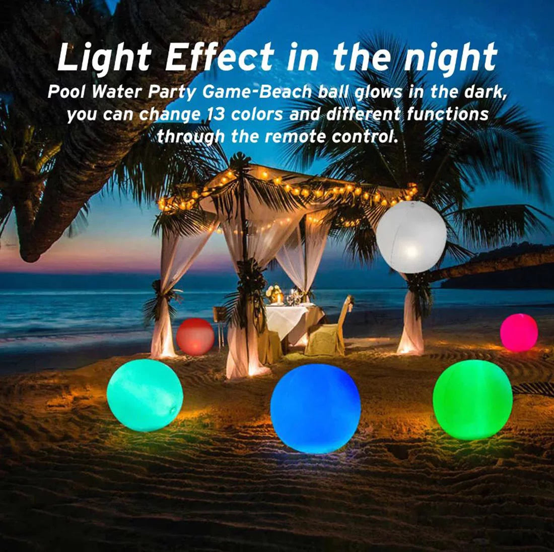 LED Beach Ball Toy with 16 Color Changing Lights, Pool Games Beach Party Outdoor Games for Teens Adults Family, Glow in the Dark Party Supplies (1PC)
