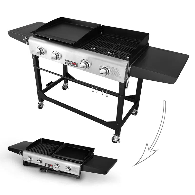 Burner Gas Grill and Griddle Combo with Side Table