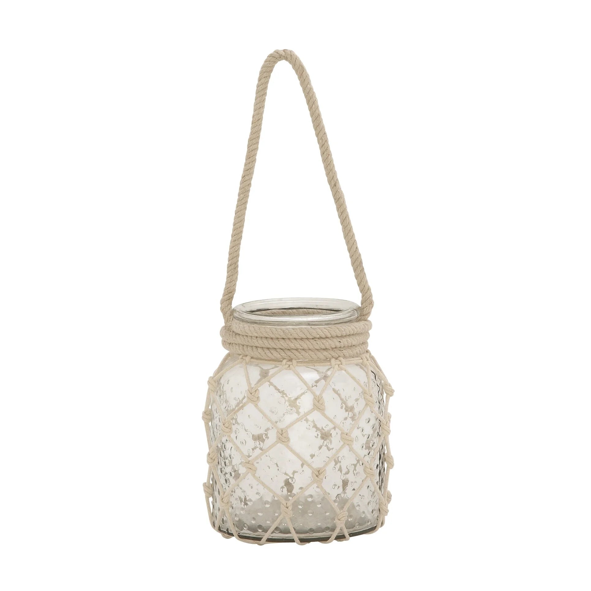 Clear Glass Decorative Candle Lantern with Rope Handle - 7 X 7 X 18