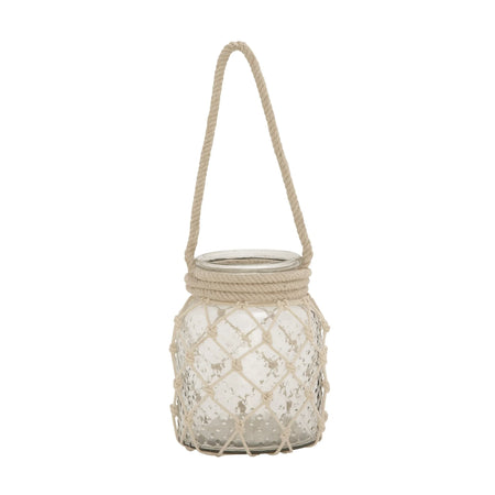 Clear Glass Decorative Candle Lantern with Rope Handle - 7 X 7 X 18