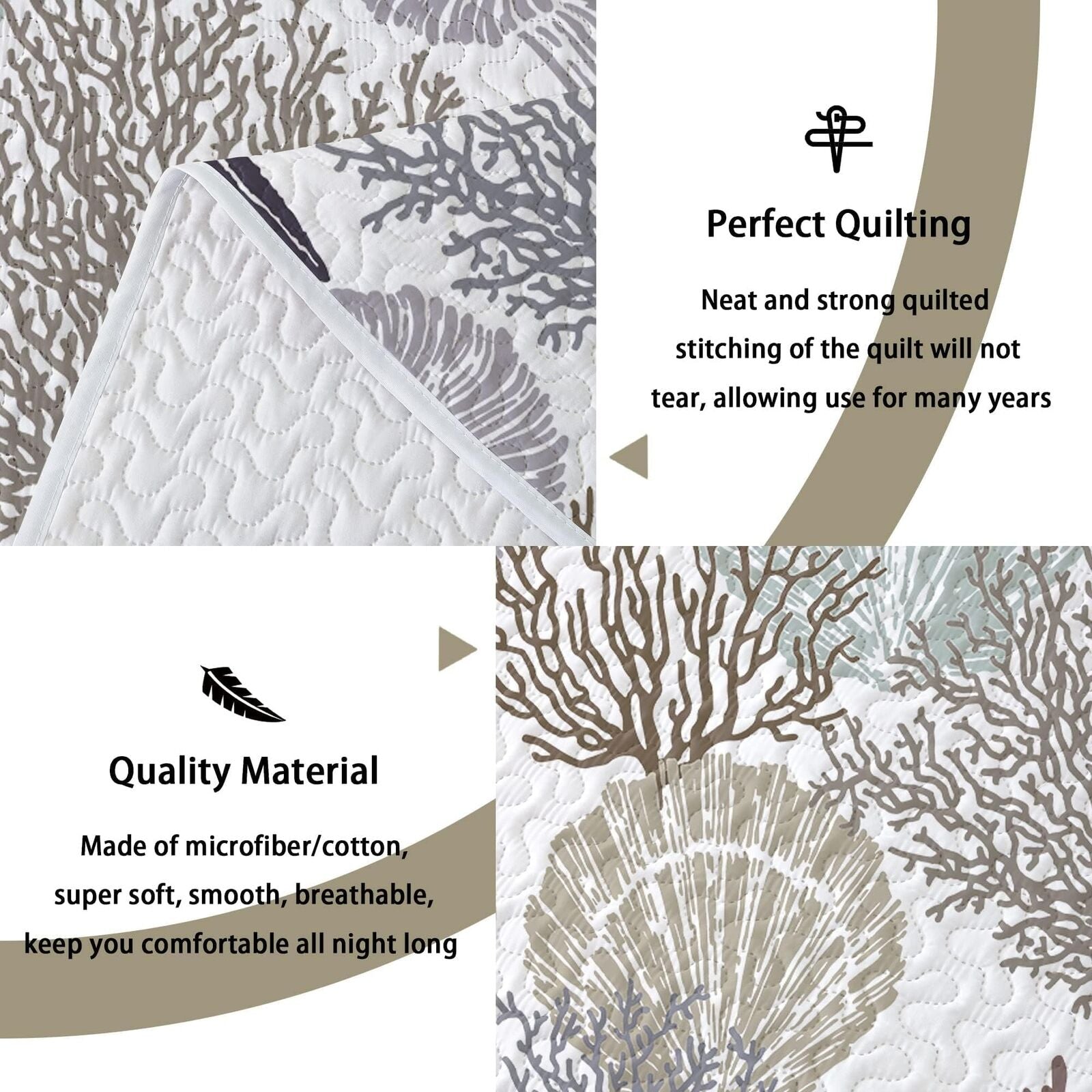 3 Piece Coastal Quilt Sets King Size - Reversible Microfiber Quilts