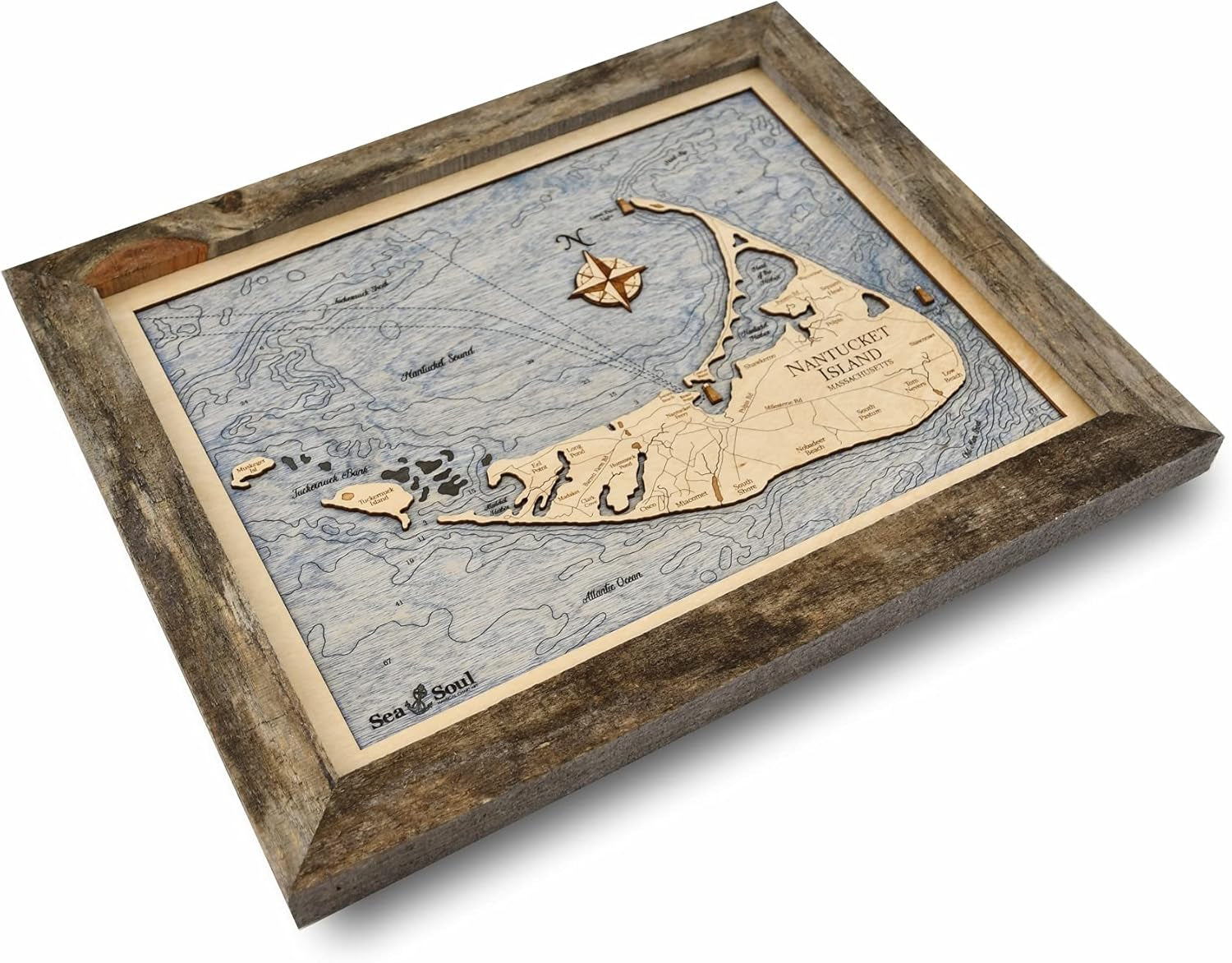 Nantucket and Martha's Vineyard 3D Wood Map Wall Art, 13X16-Inch Nautical Chart Wall Art, Nautical Wood Chart, Cottage Decor, Cape Cod Décor, Handcrafted in the USA (13X16-Inch Nantucket)