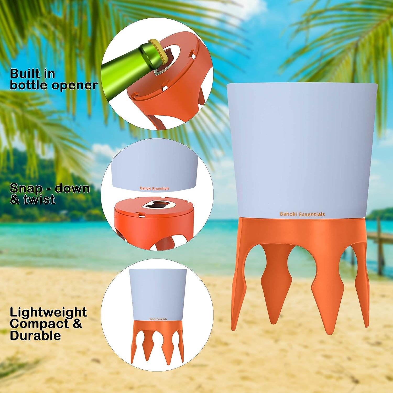 Beach Drink Cup Holder - Sand Coaster for Beverage Bottle and Glass - Perfect to Hold Drinks, Snack, Phone, Key or Sunglasses (Orange, 4 Pack)