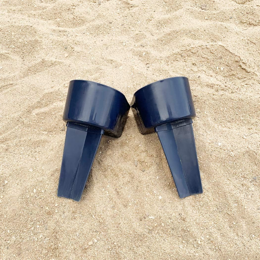 Beach Cup Holder with Pocket, Multi-Functional Sand Cup Holder for Beverage Phone Sunglasses Key, Beach Accessory Drink Sand Coaster, 2-Pack, Navy