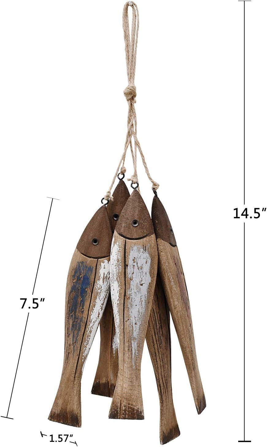 Wood Fish Wall Decor Nautical Decorations for Home Beach House Decorative Coastal Hanging Fish Decor - Set of 2 