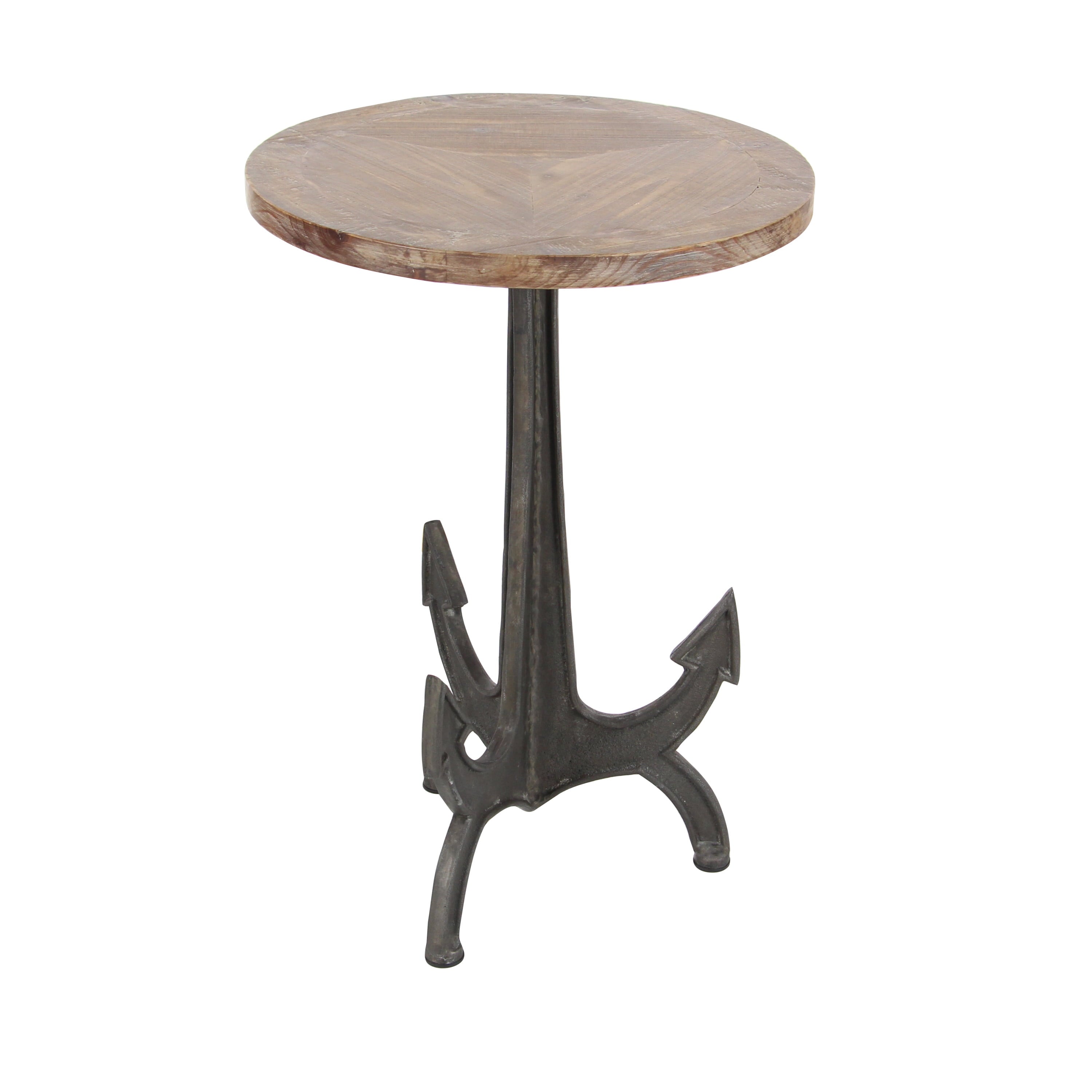 18" X 26" Black Metal Anchor Accent Table with Brown Wood Top, 1-Piece