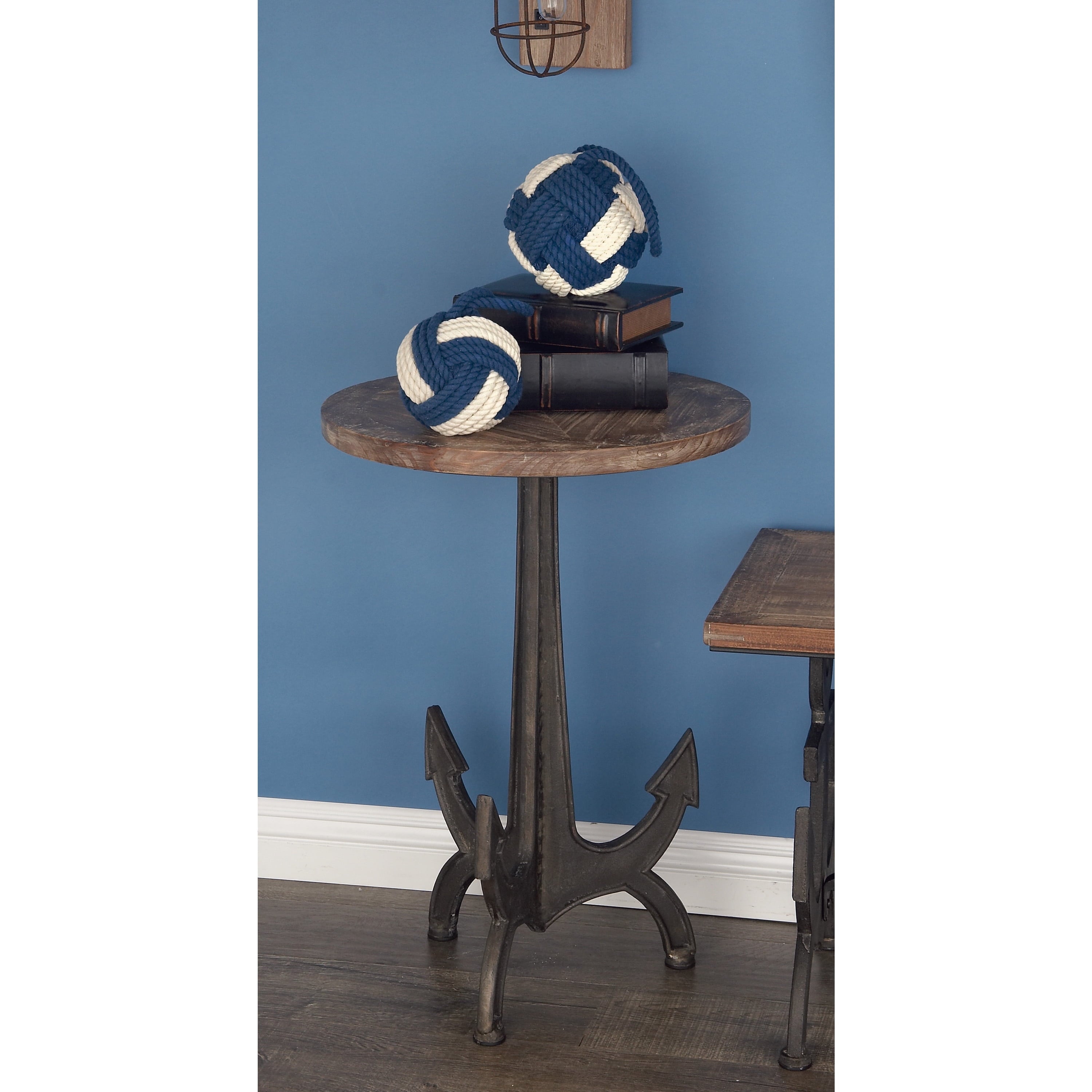 18" X 26" Black Metal Anchor Accent Table with Brown Wood Top, 1-Piece