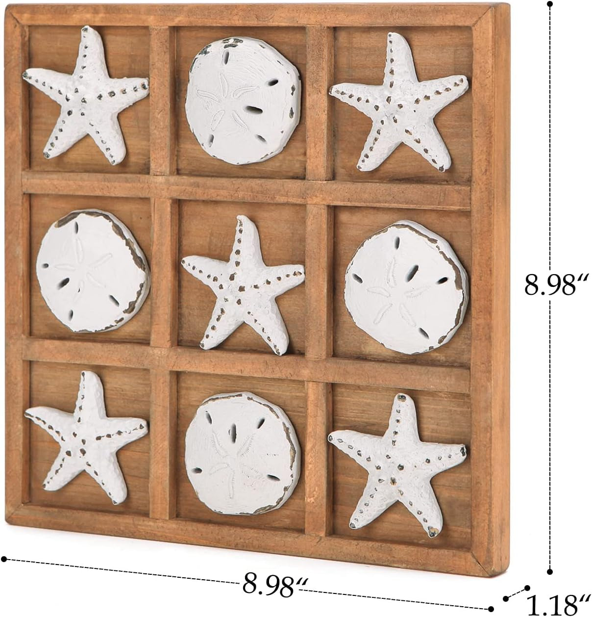 Beach Tic Tac Toe for Fun Starfish Sand Dollar Coastal House Coffee Table Decor Wood Board Travel Game