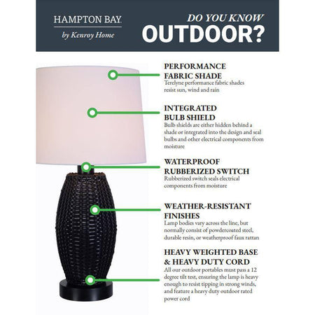 Summerwalk 28 In. Black Outdoor/Indoor Table Lamp with Off-White Fabric Shade