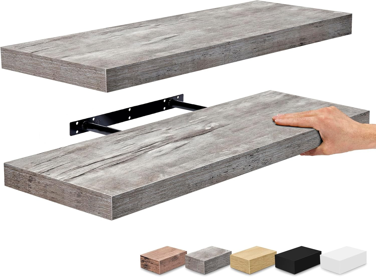 Floating Shelves, Wall Shelves for Bedroom, Kitchen, Living Room, Bathroom Shelves over the Toilet, Home Decor, Farmhouse, 24 X 9 Inch Wall Mounted Floating Shelves for Wall, 2 Pack Rustic Grey