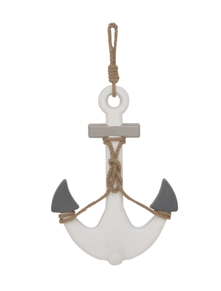 White Wooden Anchor Wall Decor with Hanging Rope