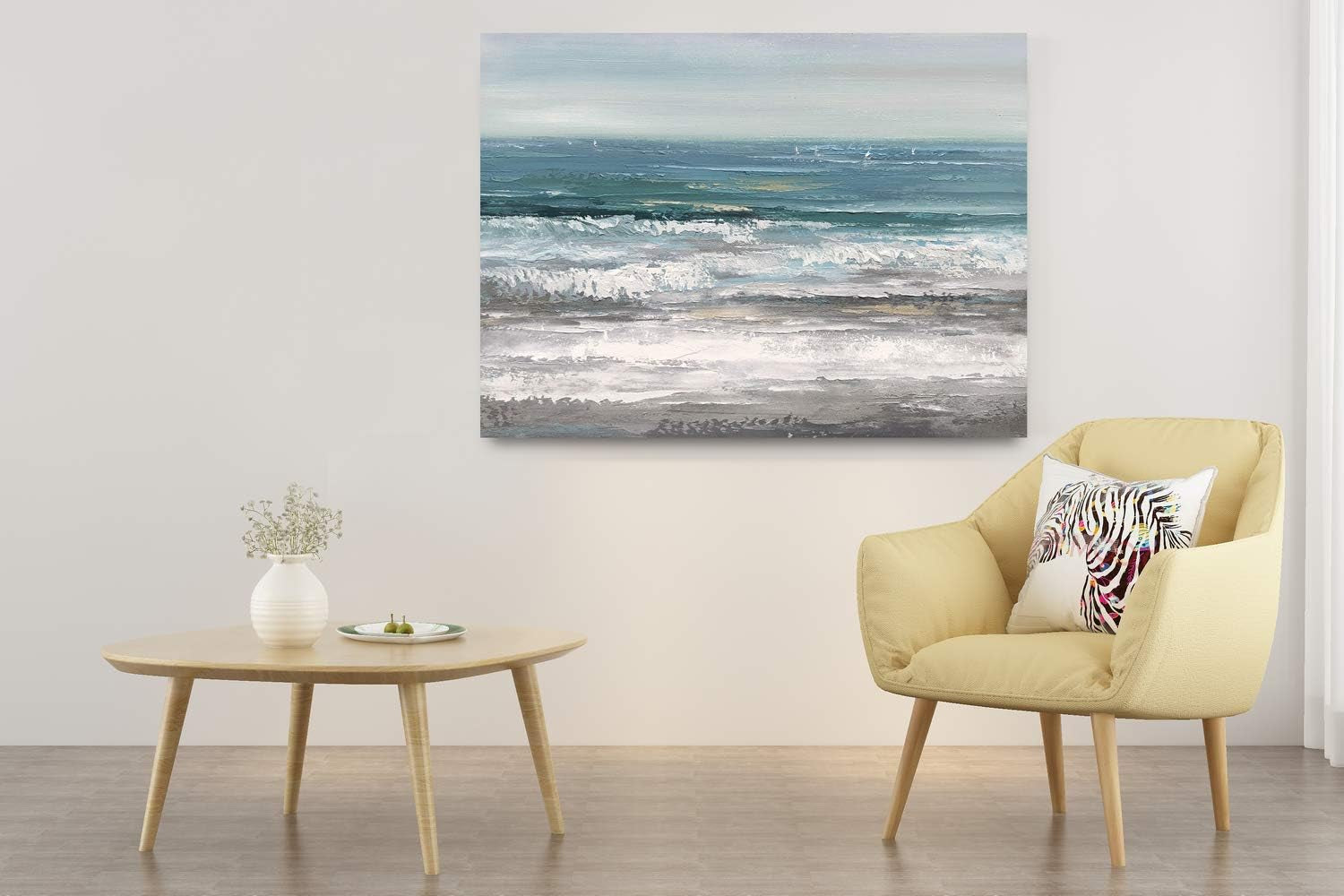 Large Living Room Wall Arts Hand Painted Modern Abstract Seascape Canvas Oil Painting Ocean Beach Coastal Picture Artwork for Home Decor