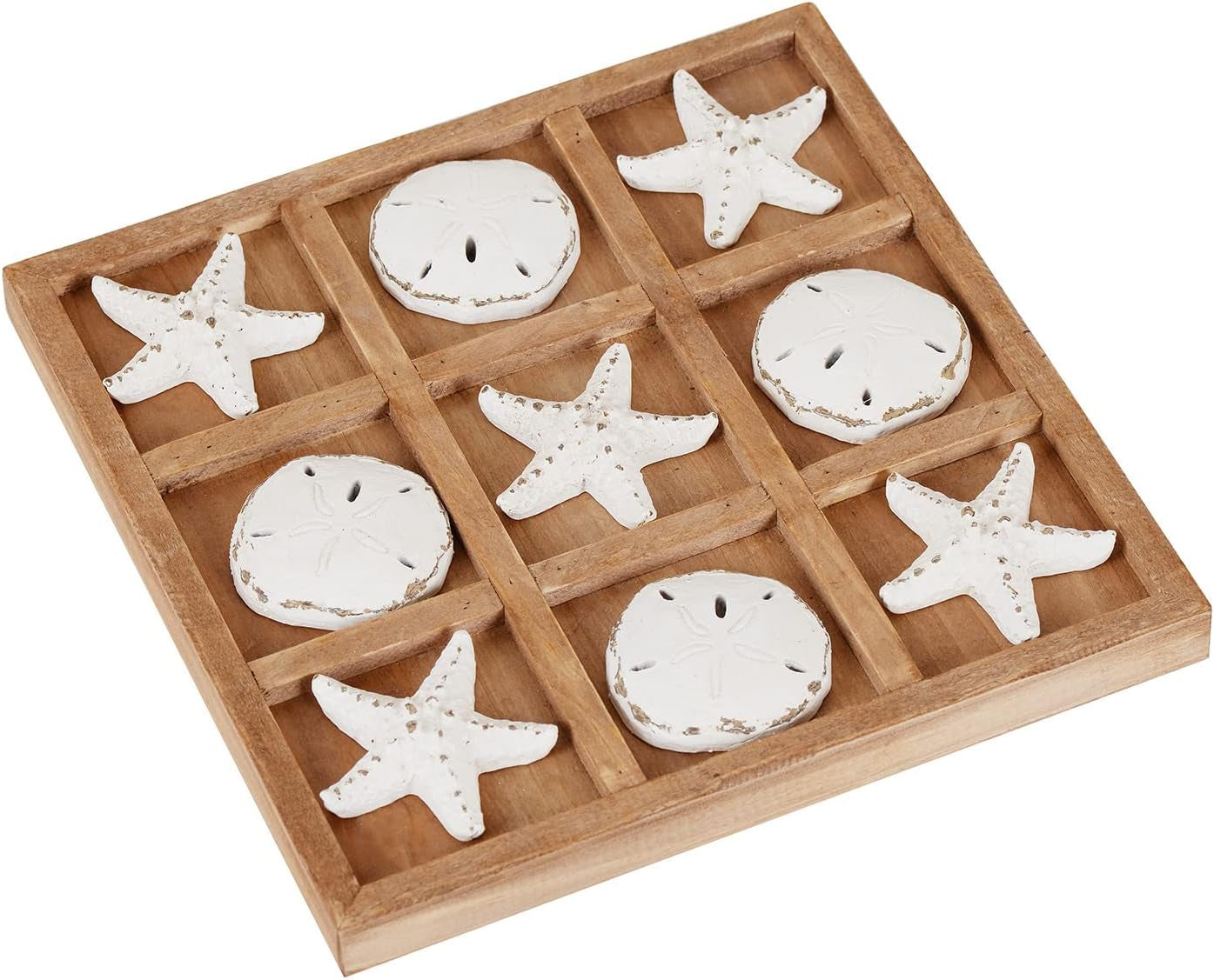 Beach Tic Tac Toe for Fun Starfish Sand Dollar Coastal House Coffee Table Decor Wood Board Travel Game