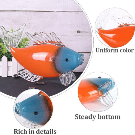 Handcrafted Glass Fish Sculpture - Transparent with Blue and Orange Accents 