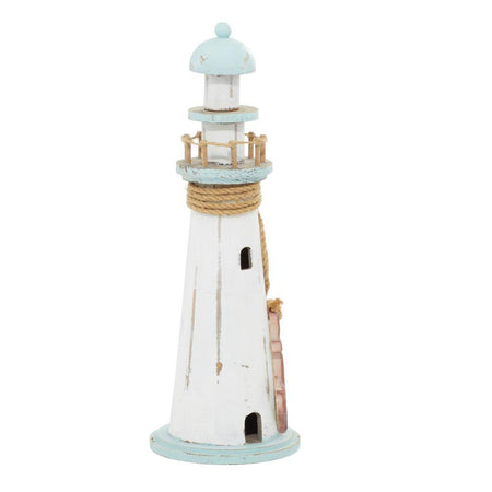 White Wood Light House Sculpture - 6 In. X 15 In. 