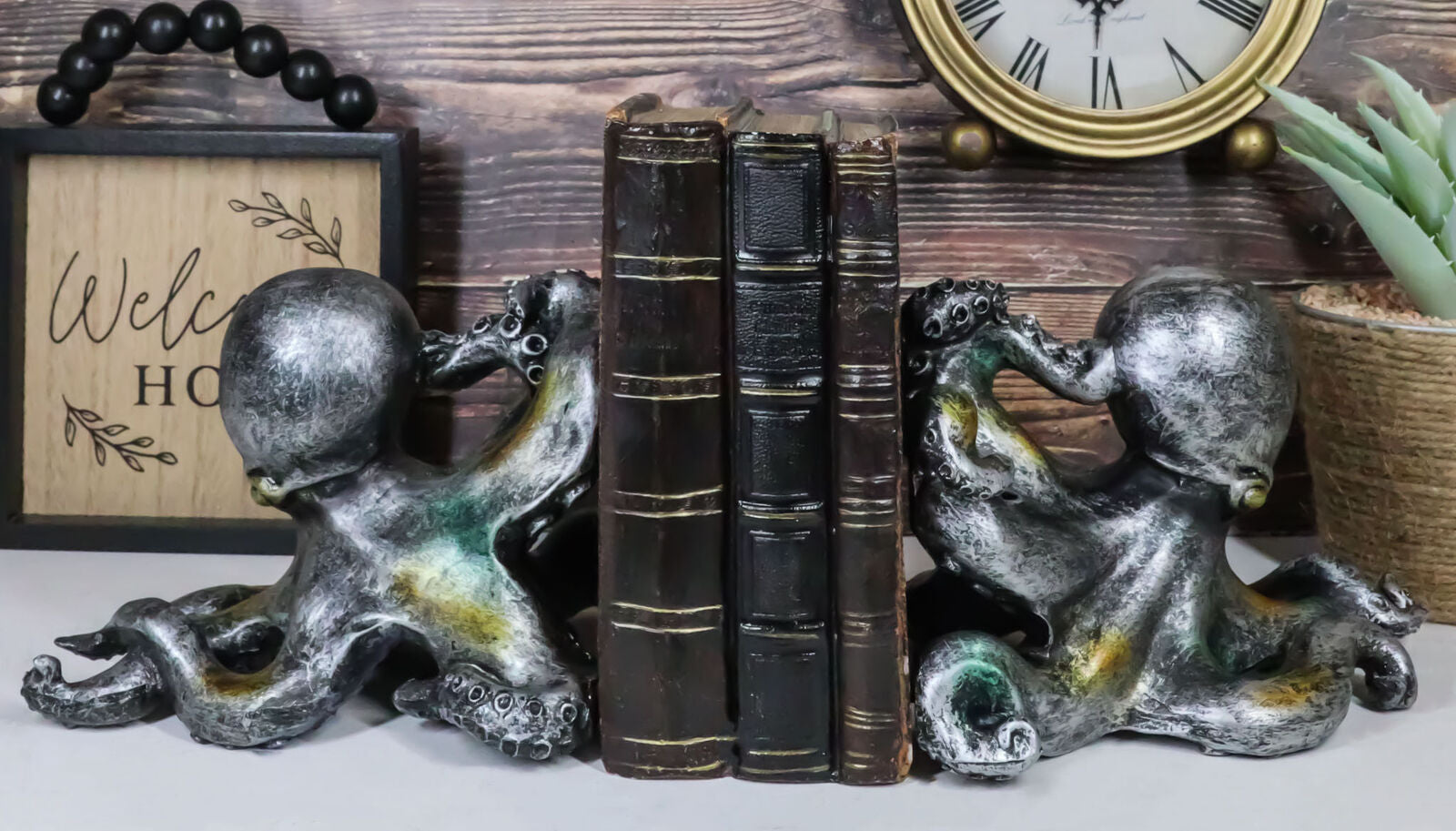 Nautical Sea Monster Octopus Bookends Set Statue Antique Bronze Finish
