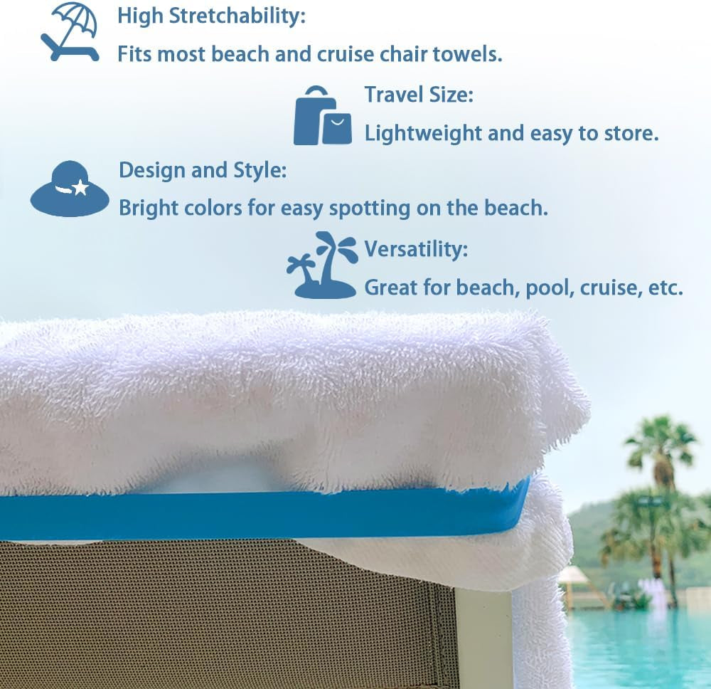 Towel Bands for Cruise & Beach Chairs - Cruise & Beach Pool Chairs Ship Essentials - Must Haves Alternative to Beach Towel Clips - Vacation Towel Bands Accessory Gifts - Thicken 4 PCS