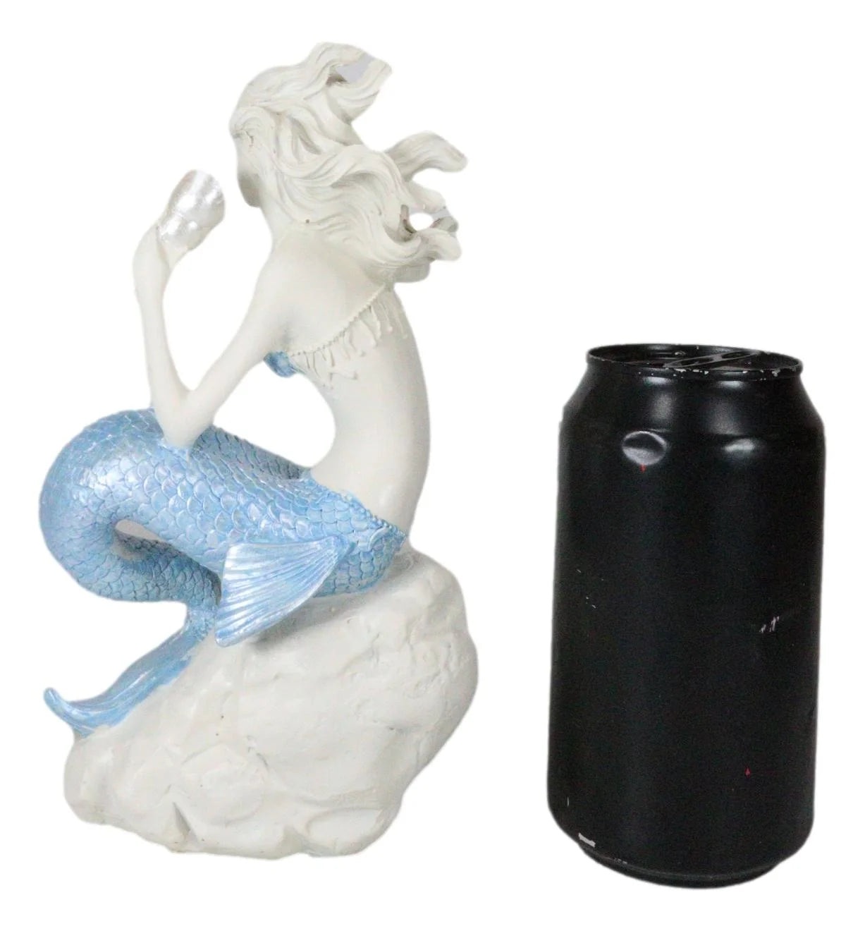 Ocean Goddess Pretty Mermaid with Blue Tail Holding Conch 8"Tall Figurine