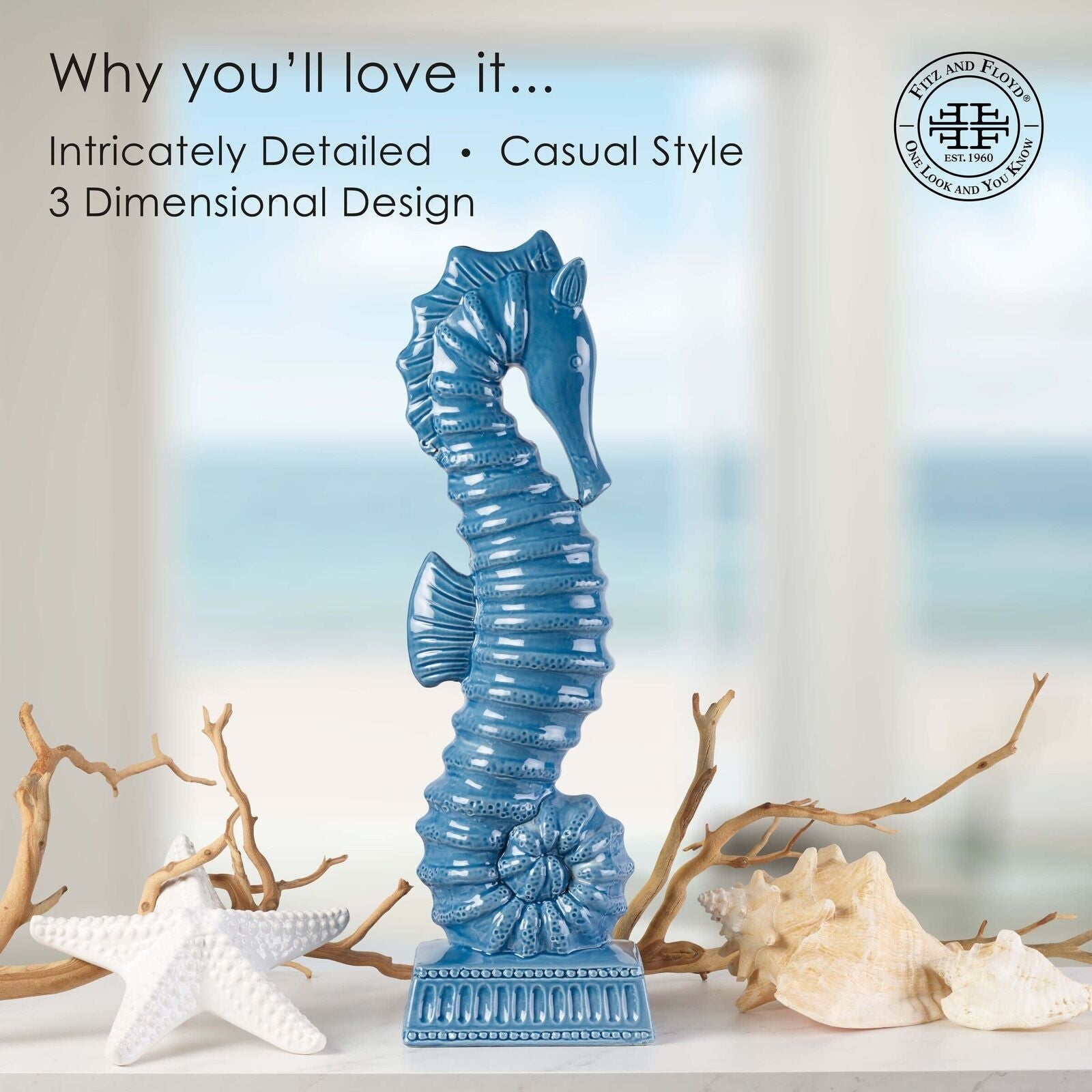 Coastal Home Seahorse Figurine, Blue