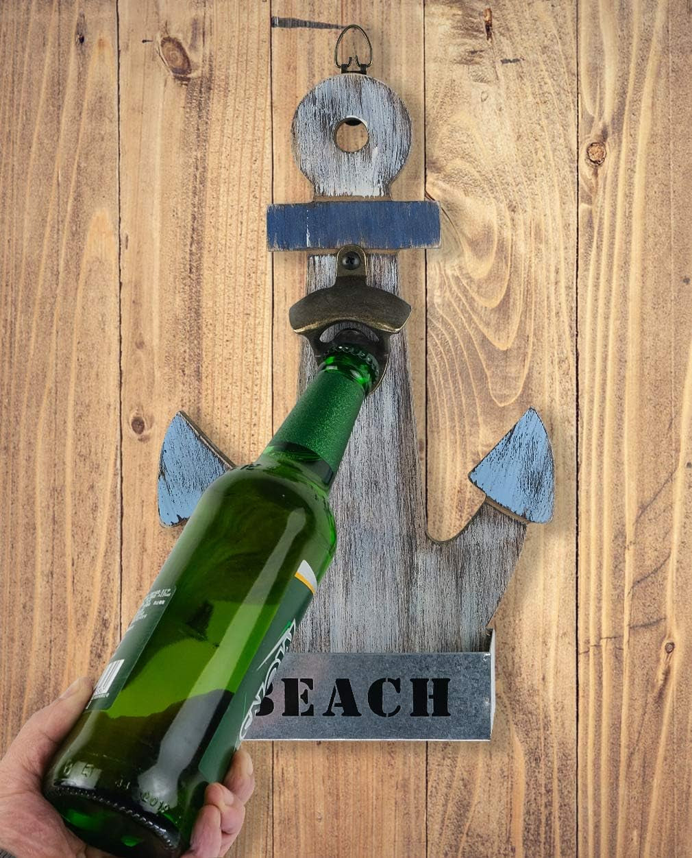 Beach Decor Bottle Opener Wall Mounted with Catcher, Beer Opener and Welcome Sign Set of 2 Pack