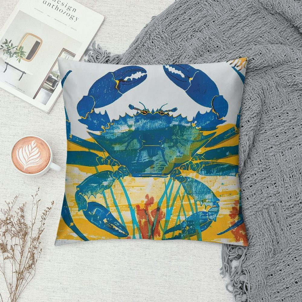 Blue Crab Coastal Premium Indoor/Outdoor Pillowcase Patio Decoration Watercolor Marine Decoration Marine Life Armchair Pillowcase 18" X 18" Blue Crab